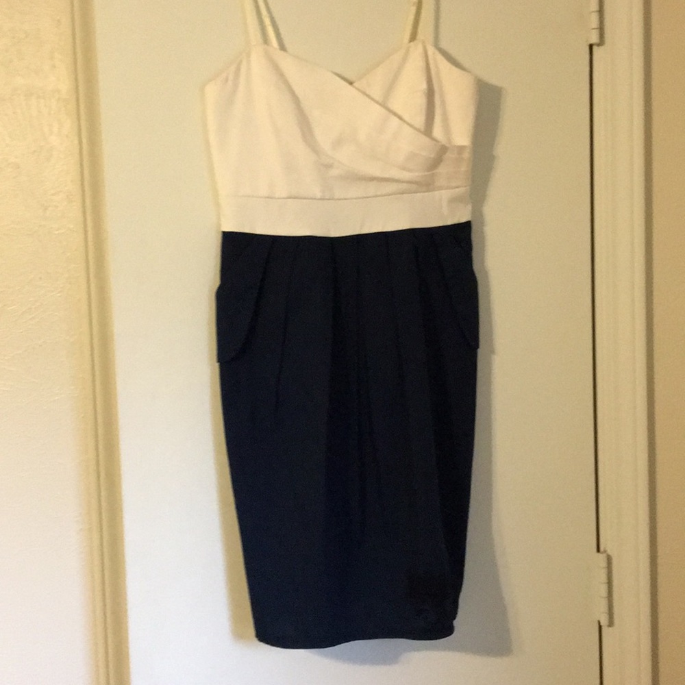 Navy and cream cocktail dress